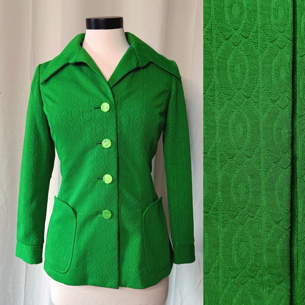 VTG 70s Custom Made Blazer / Suit Coat Green Retro Funky Disco